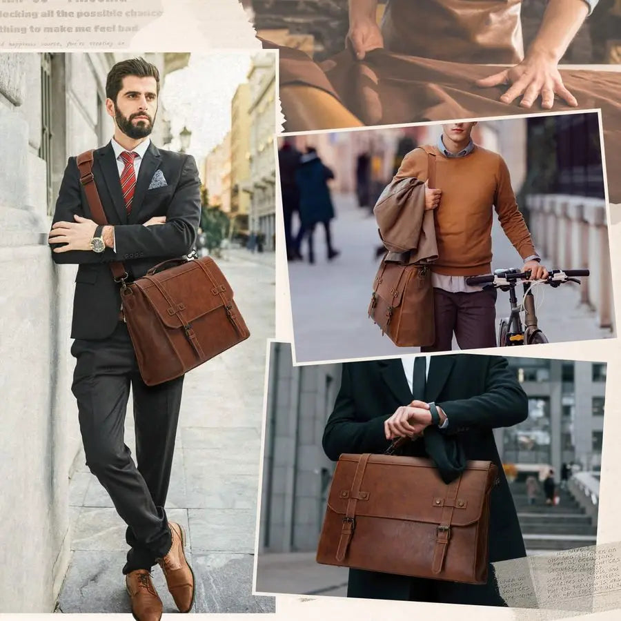 Mens Messenger Bag Waterproof Vintage Leather Laptop Shoulder Bag