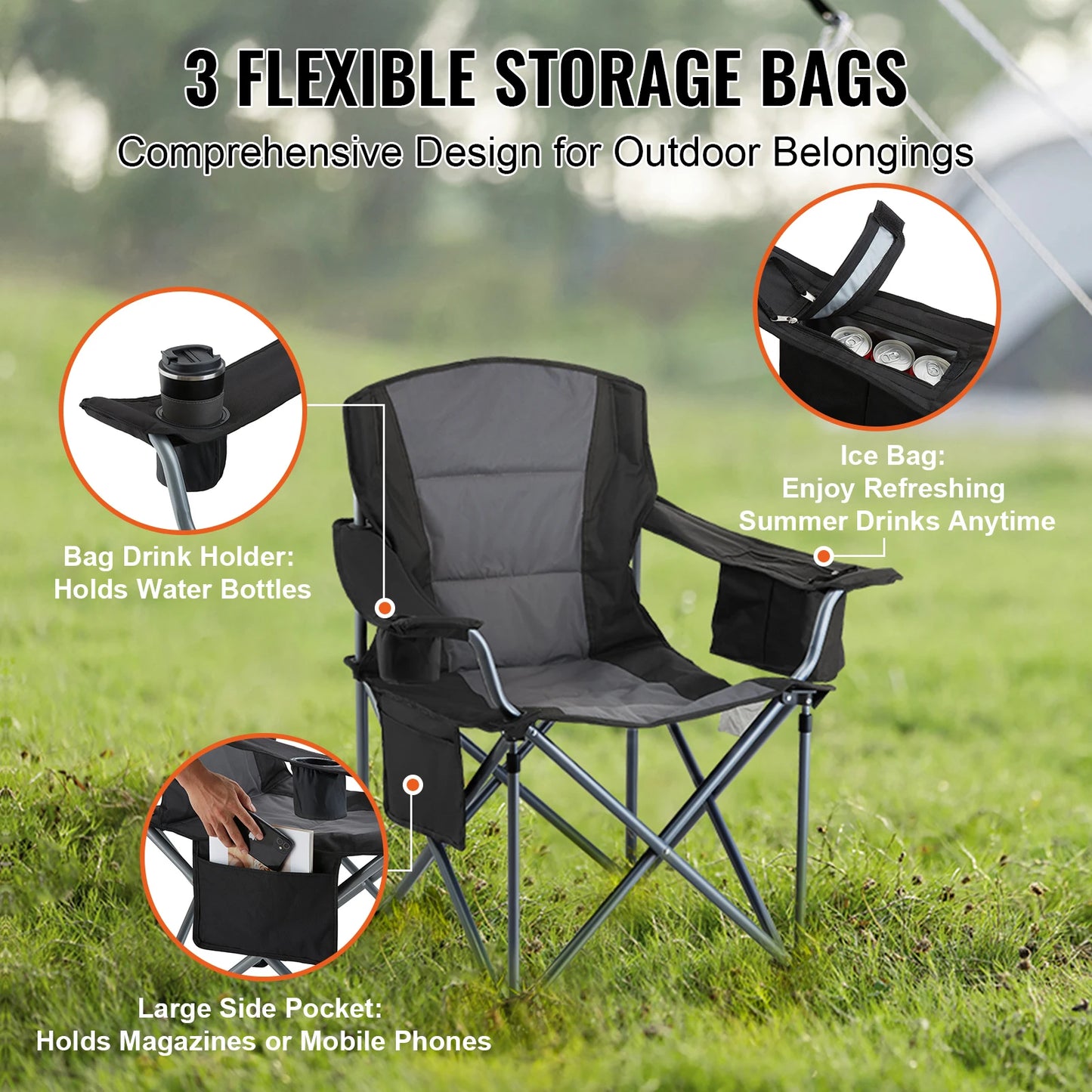 VEVOR Outdoor Camping Folding Chair With Lumbar Support And Pockets
