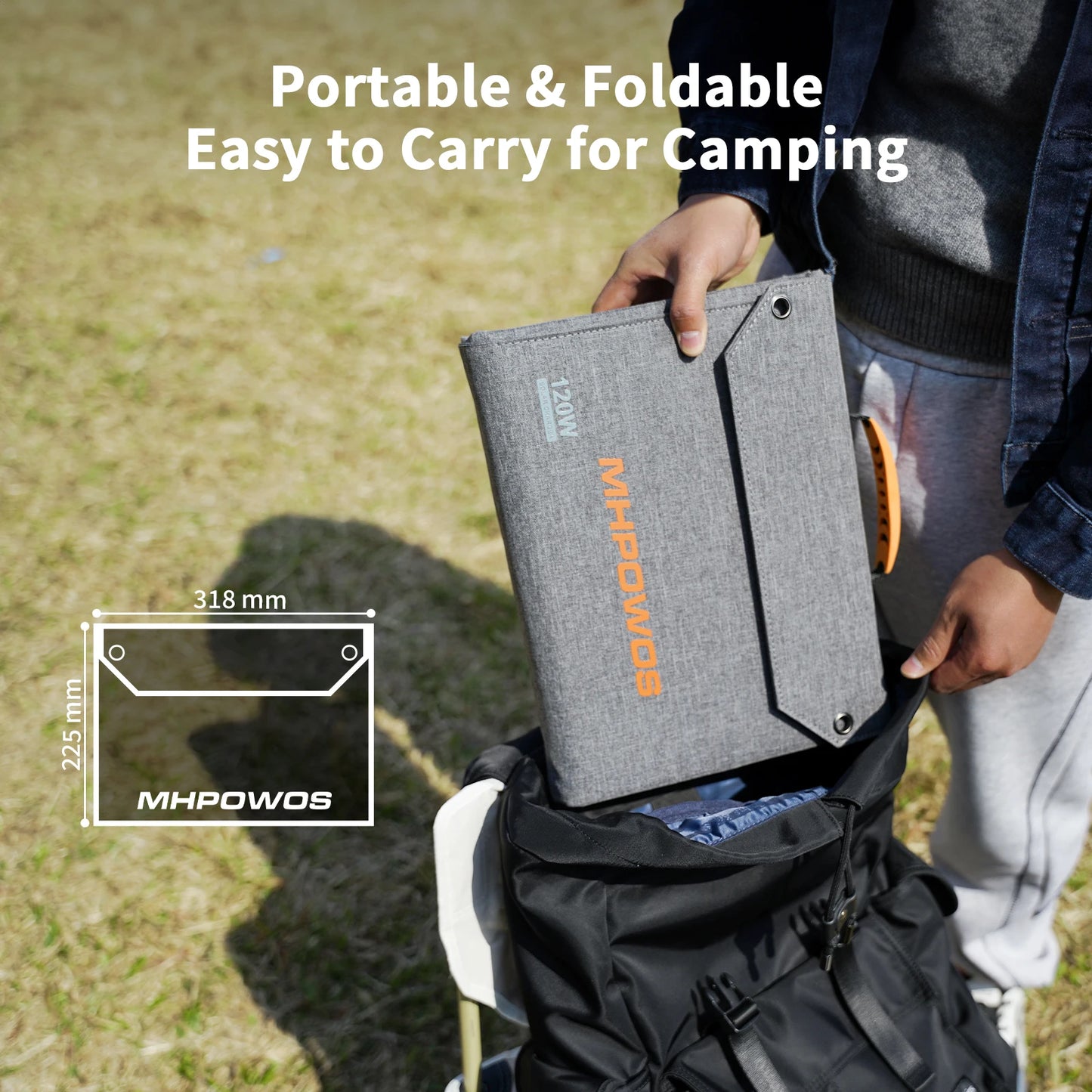 MHPOWOS Portable Solar Panel 120W Foldable USB Output for Camping
