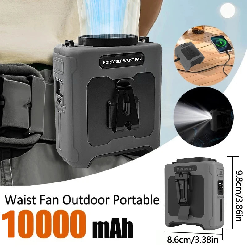 Portable Neck Fan With 10000mAh Battery And Waist Clip Flashlight