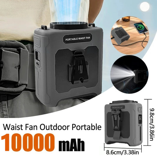 Portable Neck Fan With 10000mAh Battery And Waist Clip Flashlight