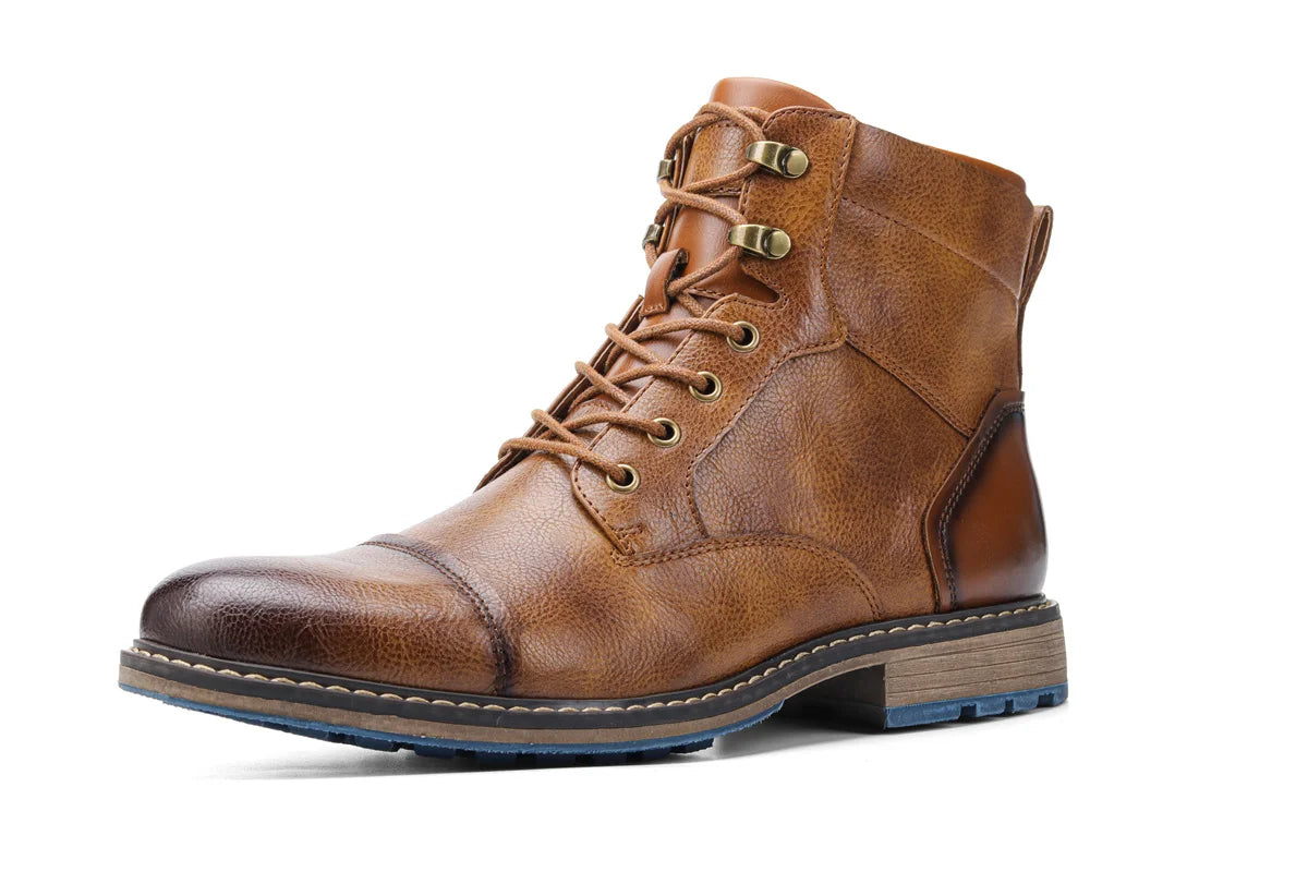 Hecrafted Men Retro Leather Ankle Boots With Zip Closure