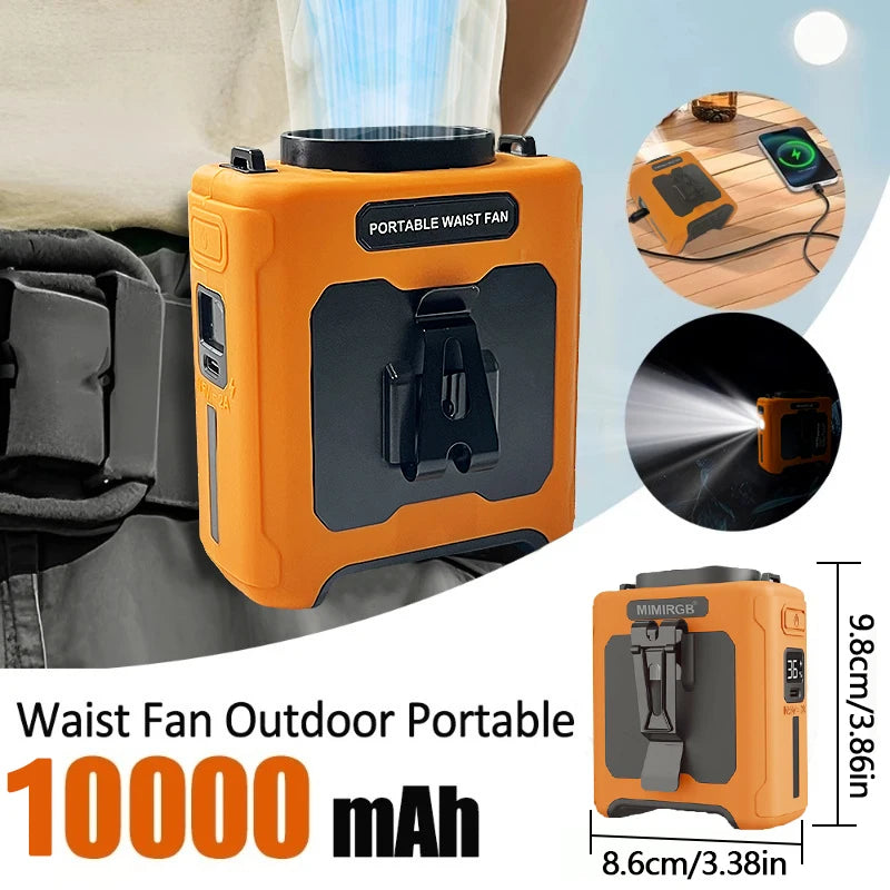 Portable Neck Fan With 10000mAh Battery And Waist Clip Flashlight