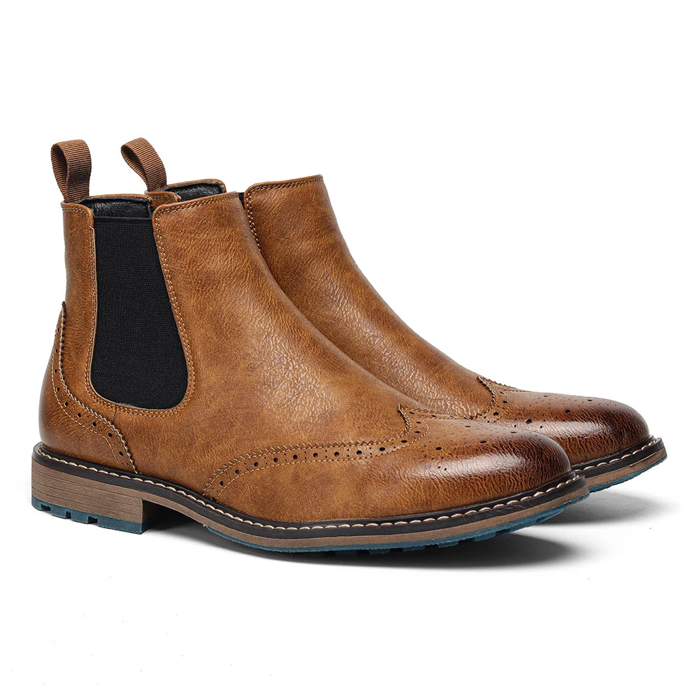 Hecrafted Men Retro Leather Ankle Boots With Zip Closure