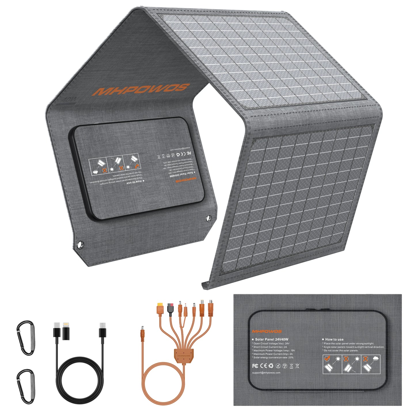 MHPOWOS Portable Solar Panel 120W Foldable USB Output for Camping