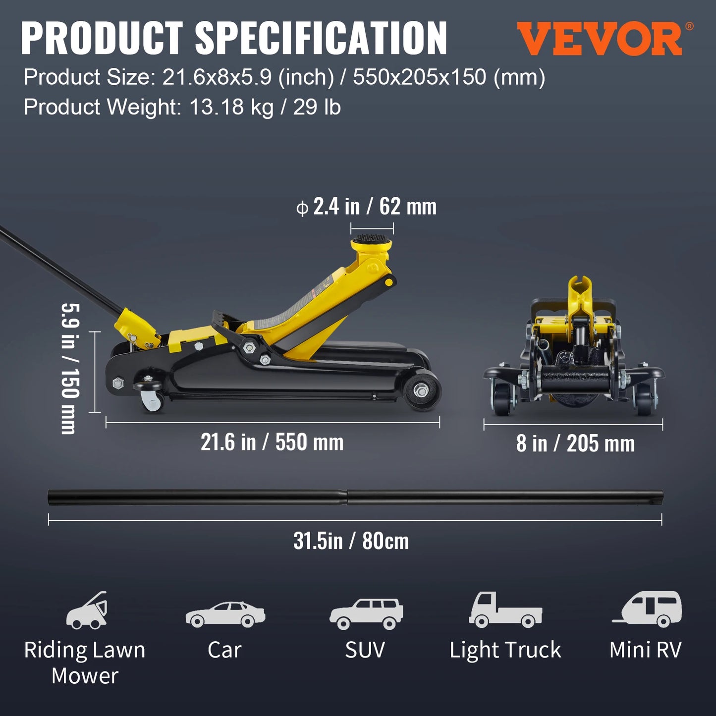 SucceBuy 2.5T Floor Hydraulic Jack Pneumatic Low Profile Floor Jack Heavy-Duty Steel Racing Floor Jack with Piston Lift Pump