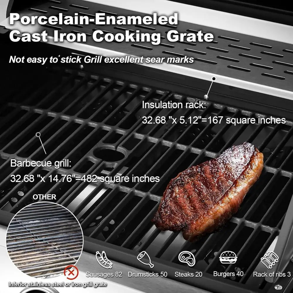 60,000 BTU 6-Burner Propane Gas Grill With Side Stove