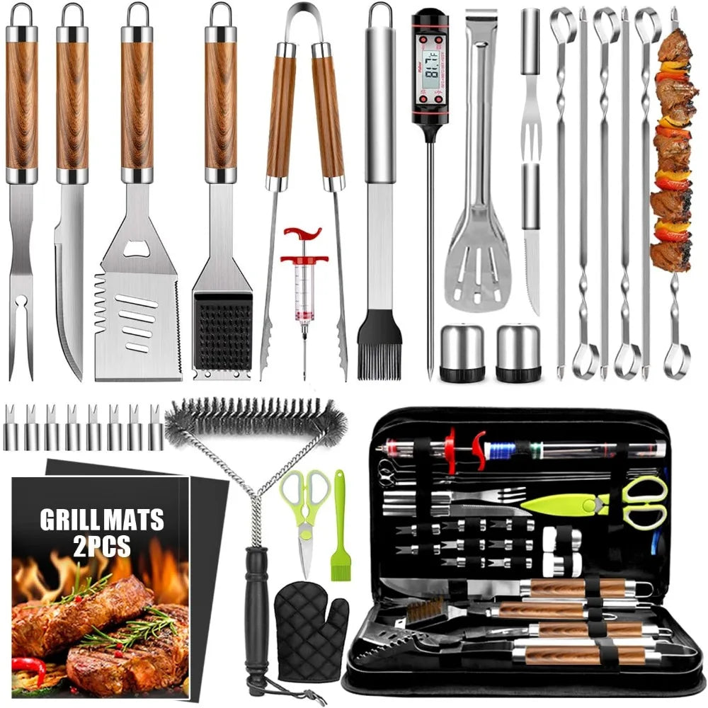 Heavy Duty Stainless Steel BBQ Tools Kit With Thermometer