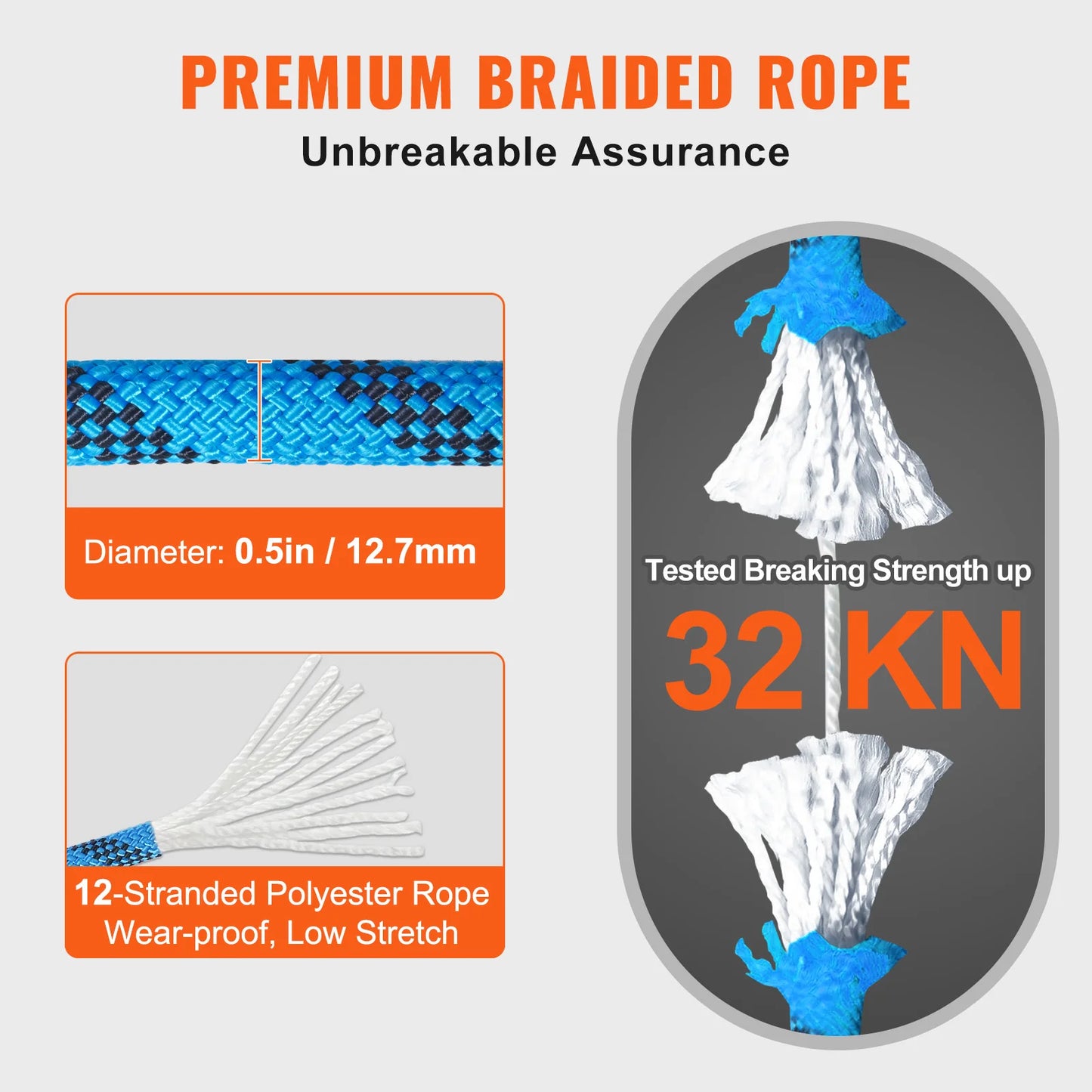 VEVOR Static Climbing Rope CE Certified for Outdoor Use