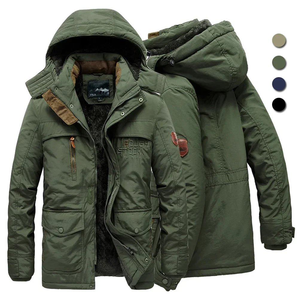 Men's Winter Parka Jacket With Fleece Lining Hooded Windbreaker Outerwear