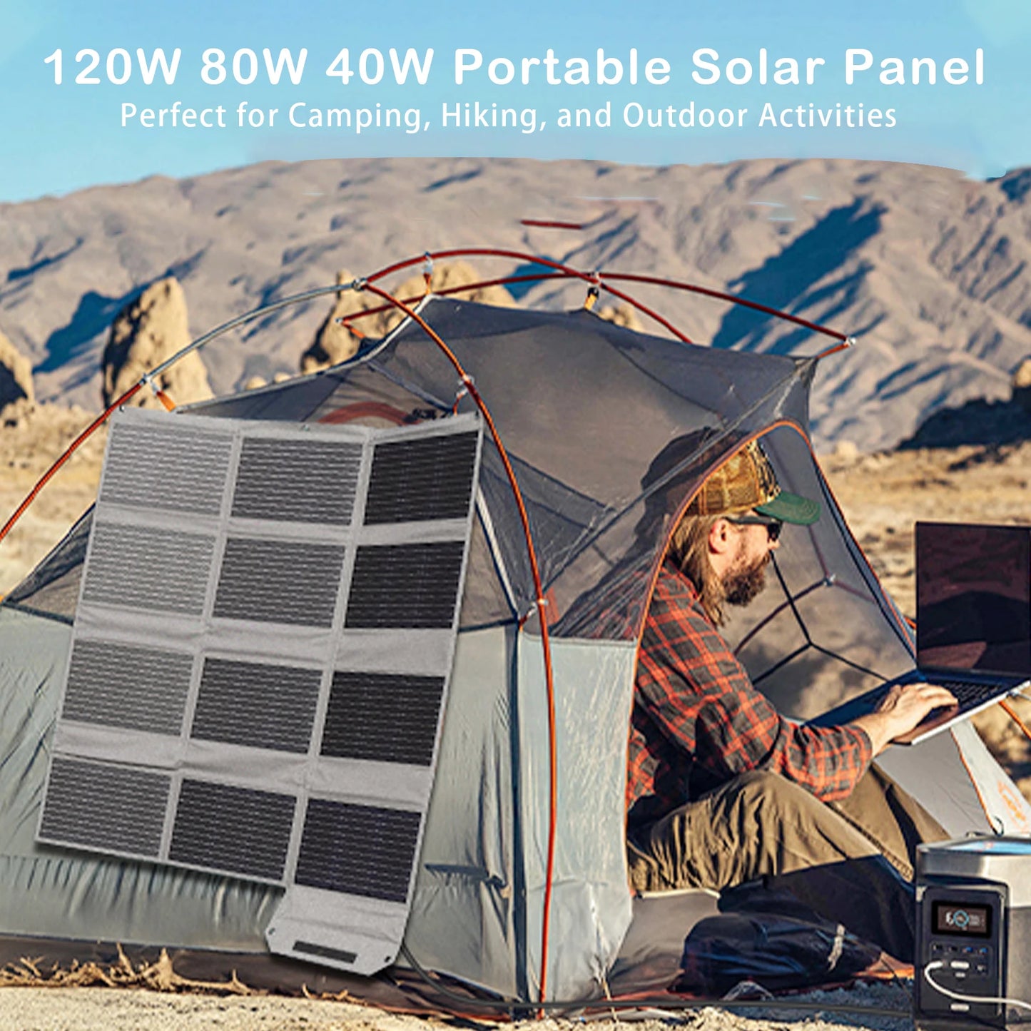MHPOWOS Portable Solar Panel 120W Foldable USB Output for Camping