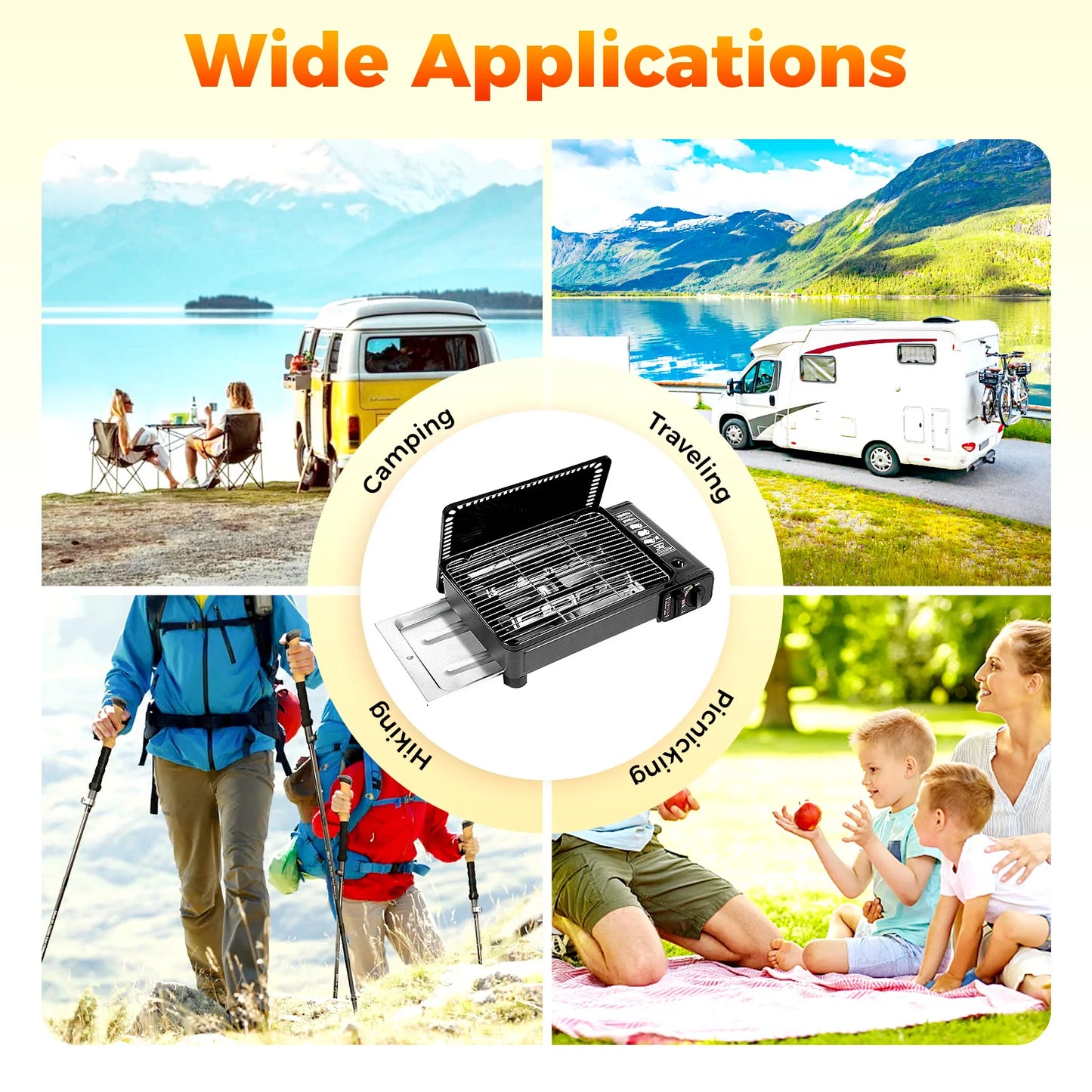 Portable Butane Gas Grill Stove Dual-Intake Camping