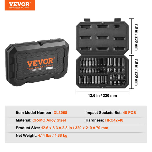 NONEDIY 48 Piece Impact Socket Set CR-MO Alloy Steel Case