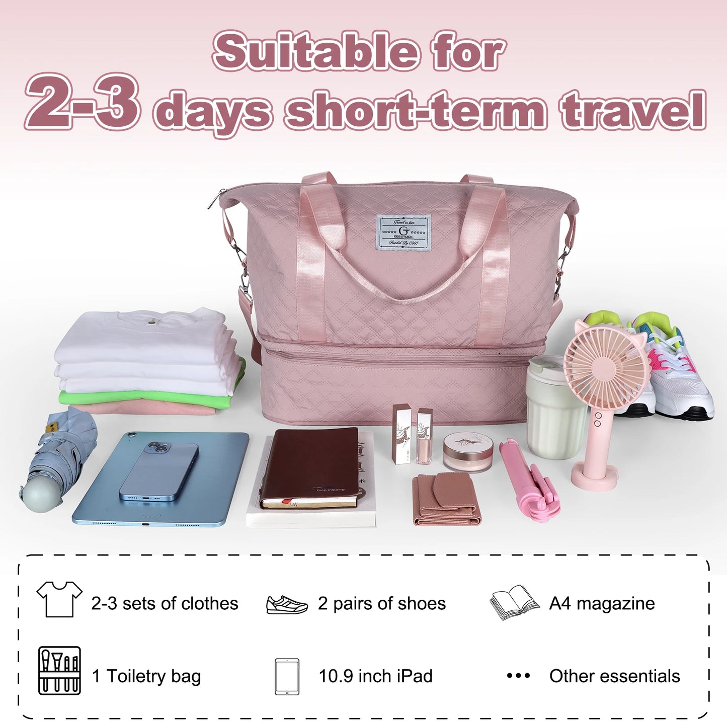 Travel Bag Durable Quilted Design Large Capacity Nylon Spinner Wheels
