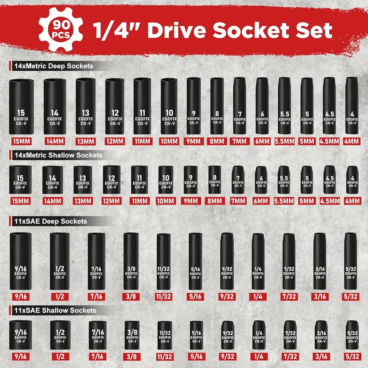 Impact Socket Set With Metric And SAE Ratchet Bits
