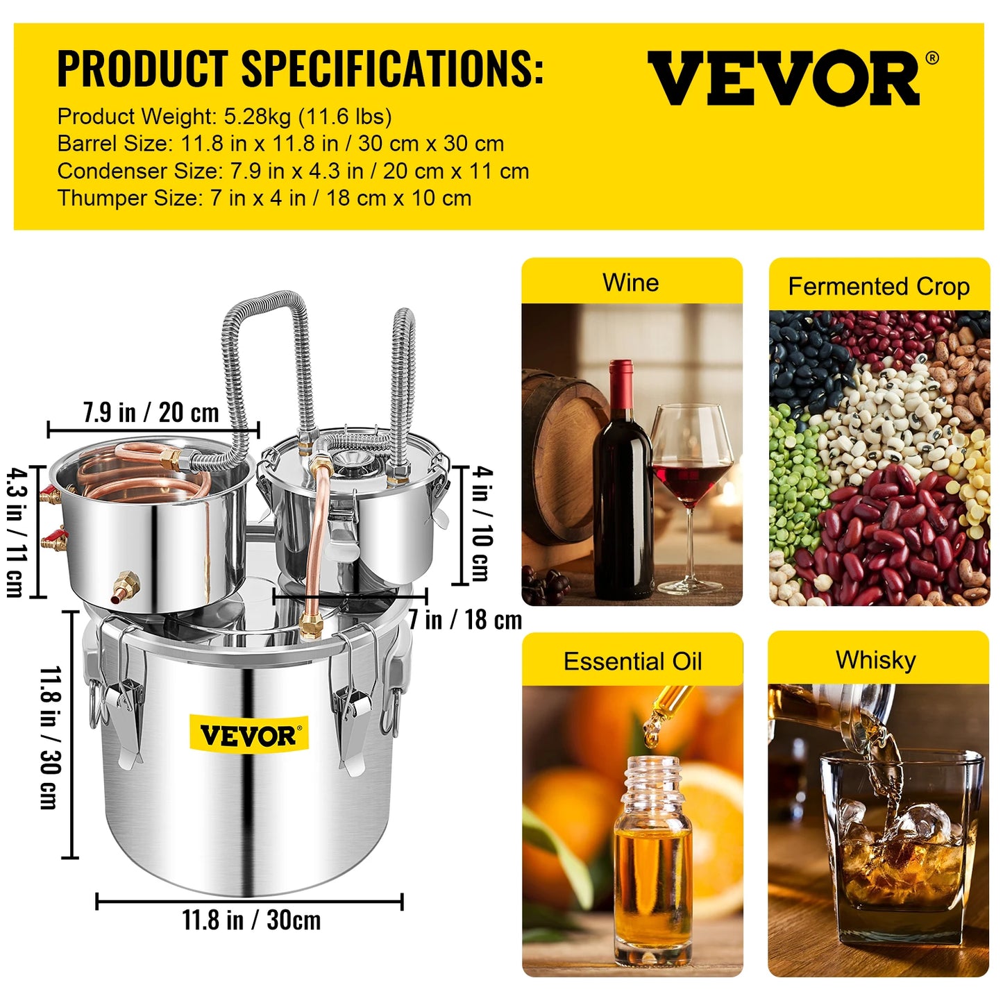 VEVOR Alcohol Distiller DIY Moonshine Apparatus Stainless Steel
