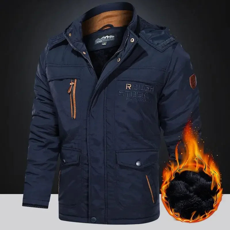 Men's Winter Parka Jacket With Fleece Lining Hooded Windbreaker Outerwear
