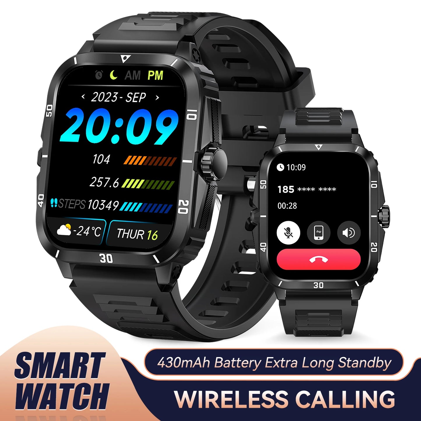 EIGIIS Smartwatch 3ATM Waterproof IPS KT71 Heart Rate BloodPressure Bluetooth