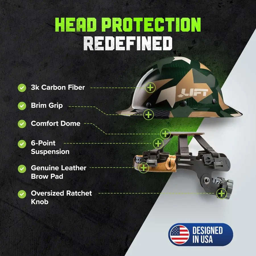 XMSJ DAX Jungle Carbon Fiber Full Brim Hard Hat Safety