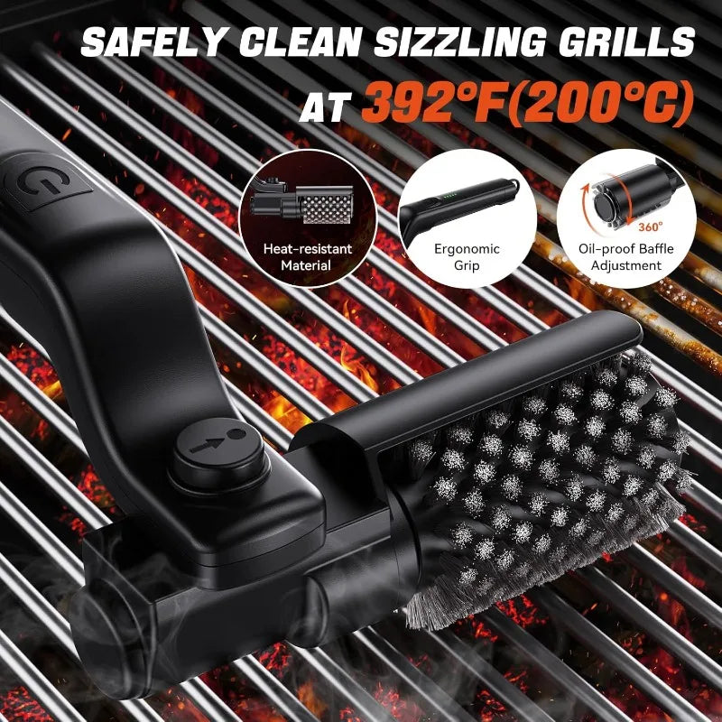 Electric Rotary Grill Brush 304 Stainless Steel Head Rechargeable 3-Speed Power BBQ Cleaning Brush for Outdoor Grill Gas Cleaner
