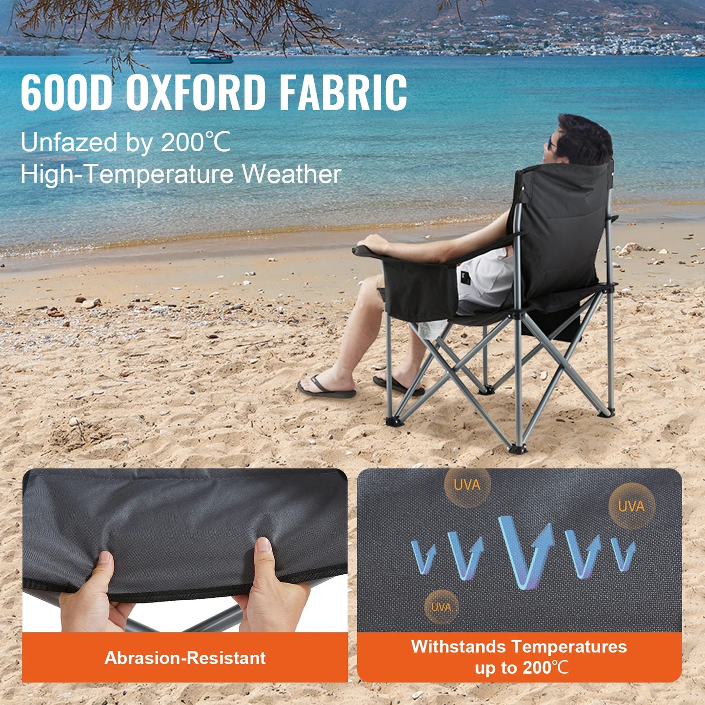 VEVOR Outdoor Camping Folding Chair With Lumbar Support And Pockets