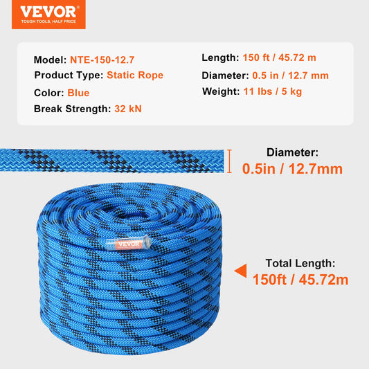 VEVOR Static Climbing Rope CE Certified for Outdoor Use