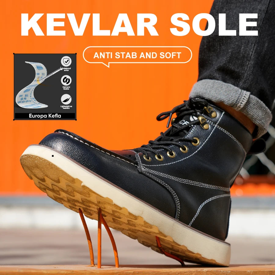 None Leather Two Layer Cowhide Men Anti Smash Safety Shoes