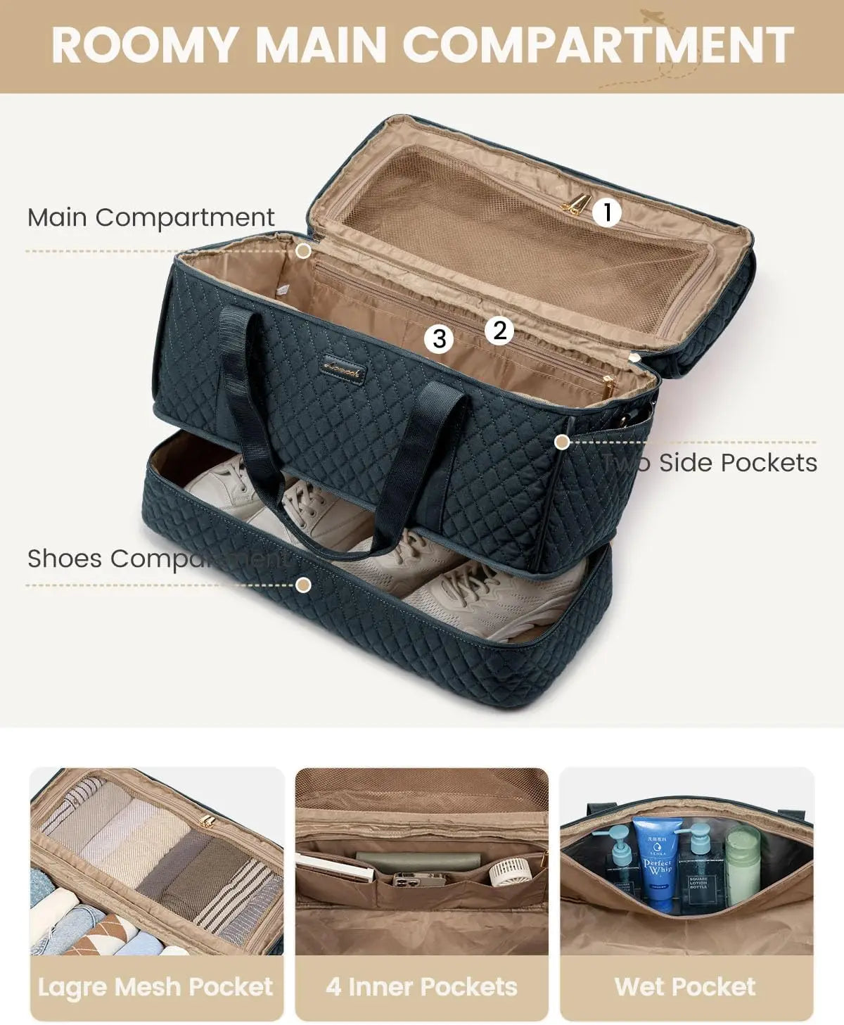 Women Travel Duffle Bag With Shoe Compartment Carry On Gym Duffel