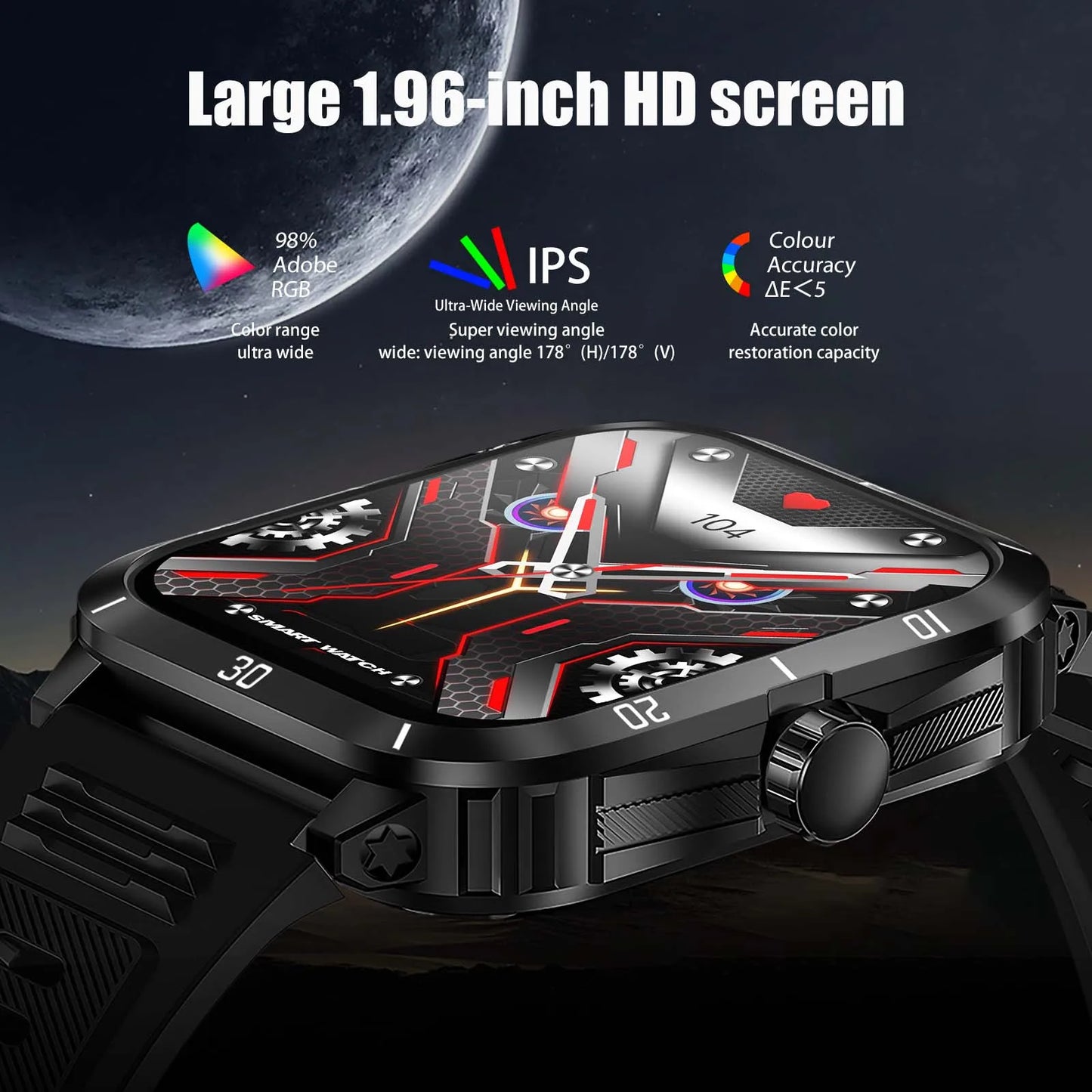 EIGIIS Smartwatch 3ATM Waterproof IPS KT71 Heart Rate BloodPressure Bluetooth
