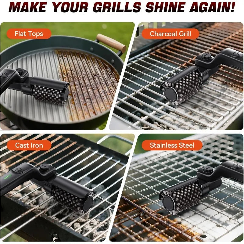 Electric Rotary Grill Brush 304 Stainless Steel Head Rechargeable 3-Speed Power BBQ Cleaning Brush for Outdoor Grill Gas Cleaner