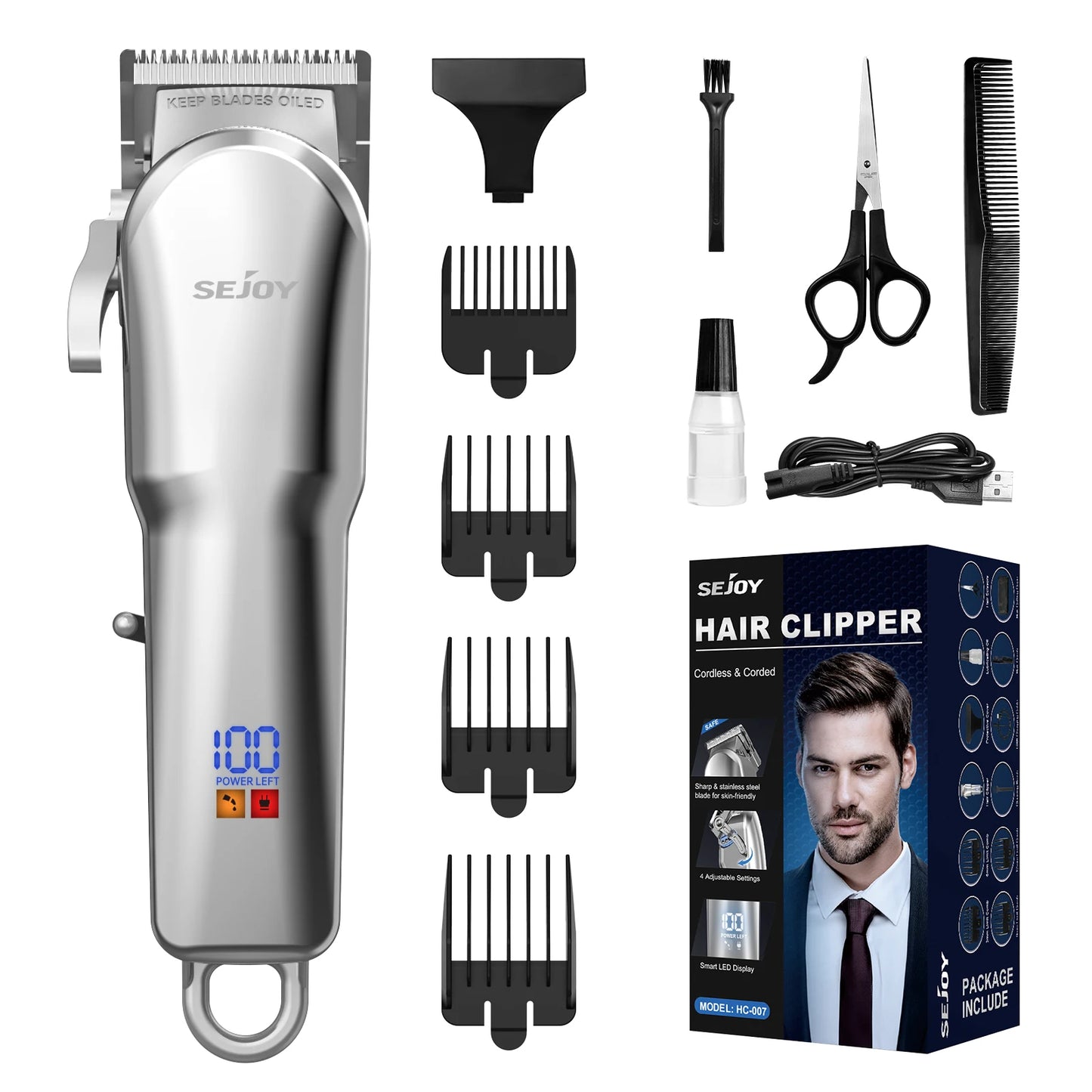 Sejoy Cordless Hair Trimmer Pro For Men Barber Clipper