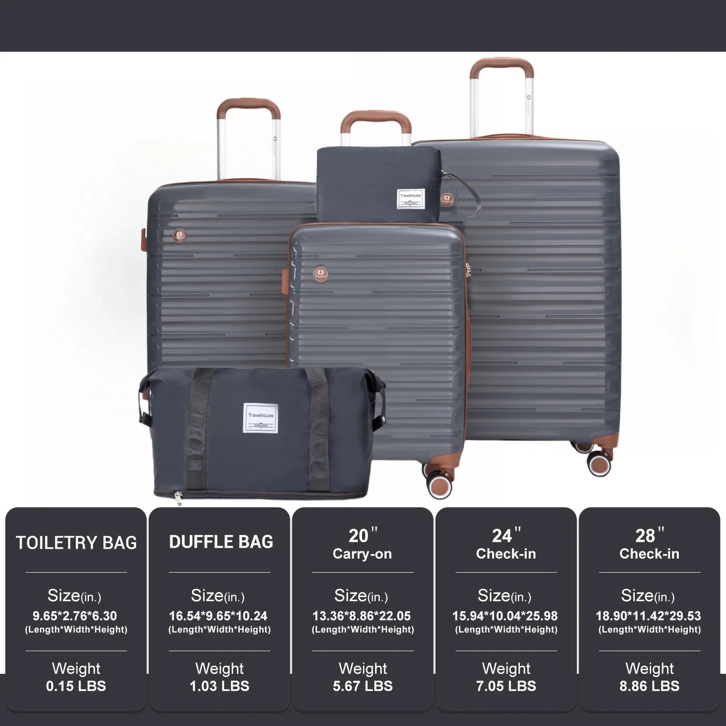 TravelhouseCN 5-Piece Luggage Set Hardcase Spinner Wheels TSA Lock