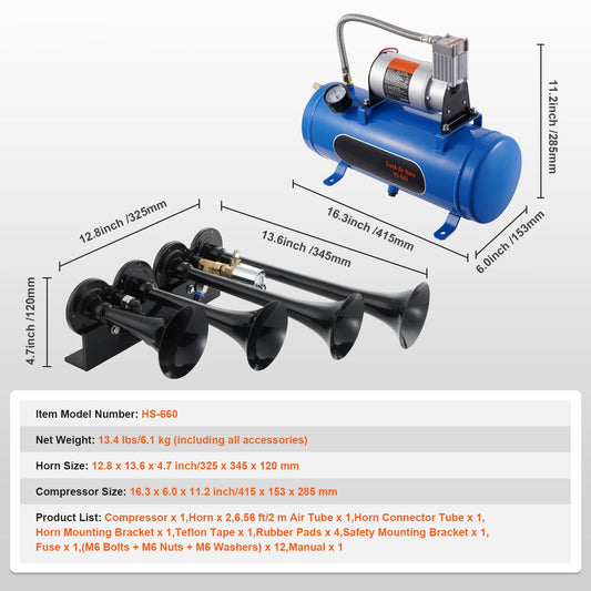 SucceBuy Train Horns Kit 4 Trumpets 150dB Air Horn System