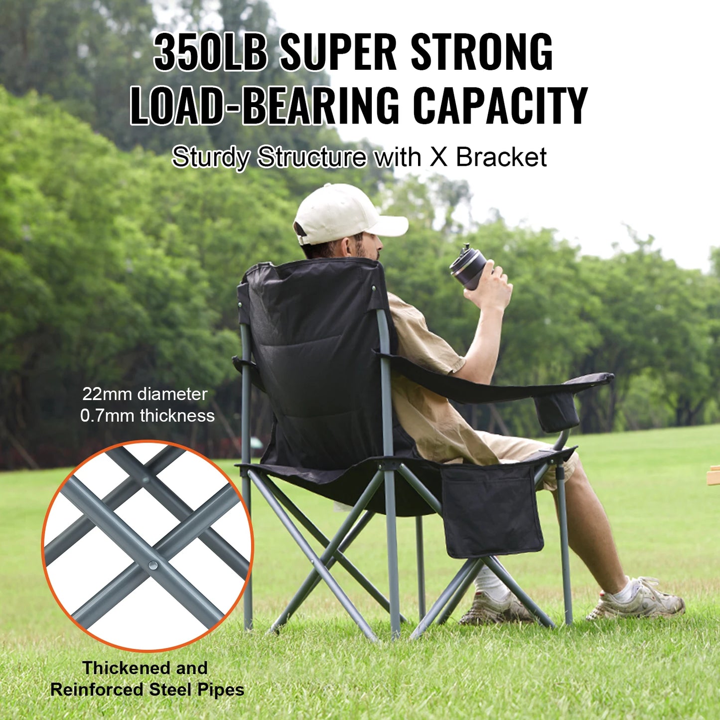 VEVOR Outdoor Camping Folding Chair With Lumbar Support And Pockets