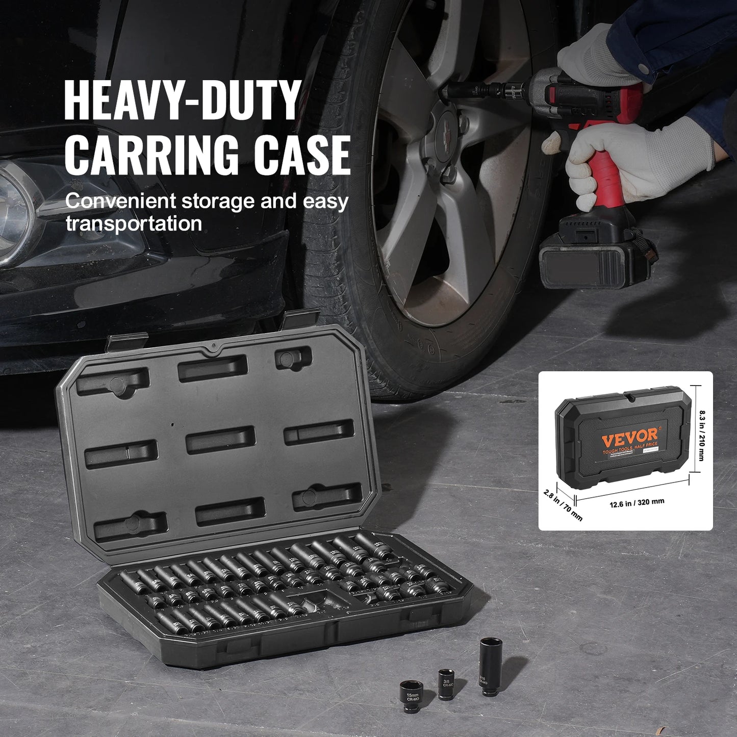NONEDIY 48 Piece Impact Socket Set CR-MO Alloy Steel Case