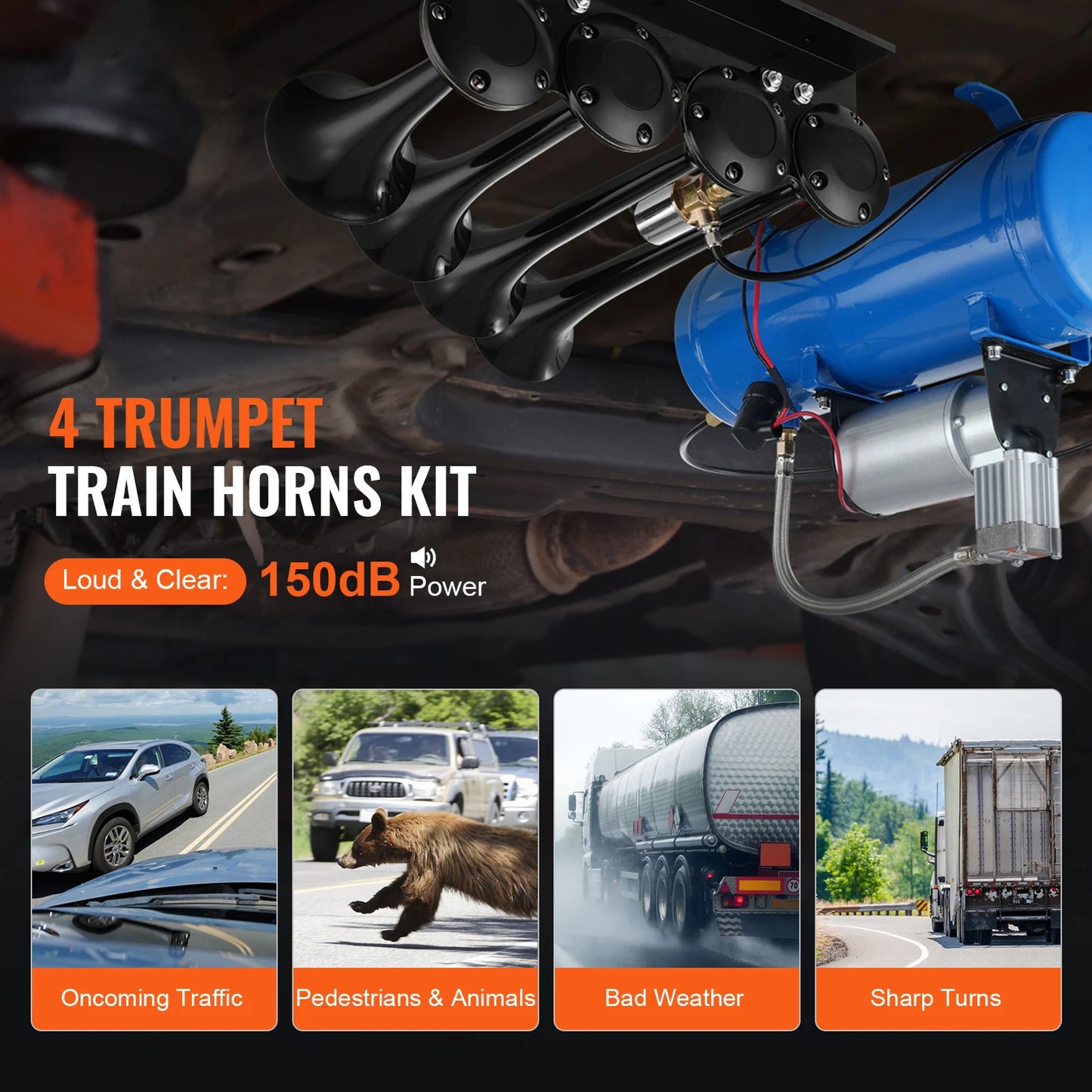 SucceBuy Train Horns Kit 4 Trumpets 150dB Air Horn System