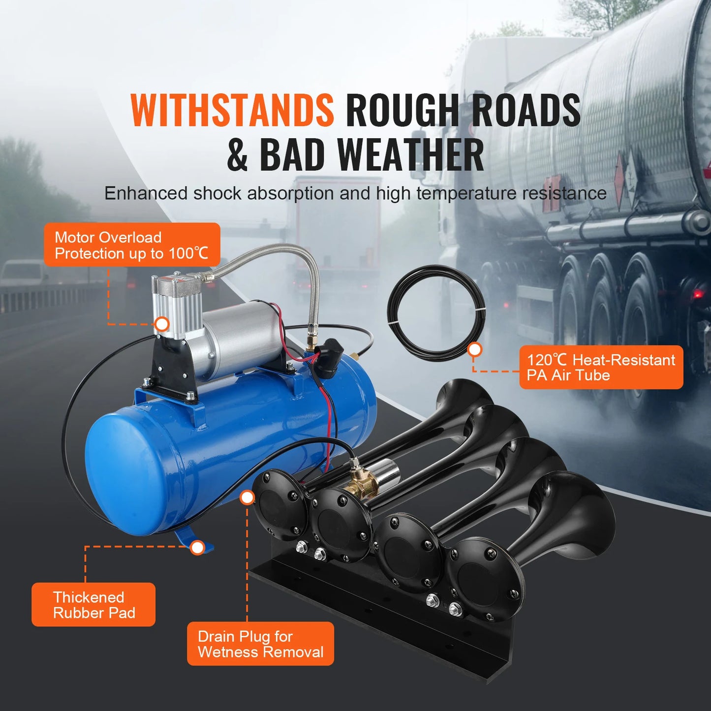 SucceBuy Train Horns Kit 4 Trumpets 150dB Air Horn System