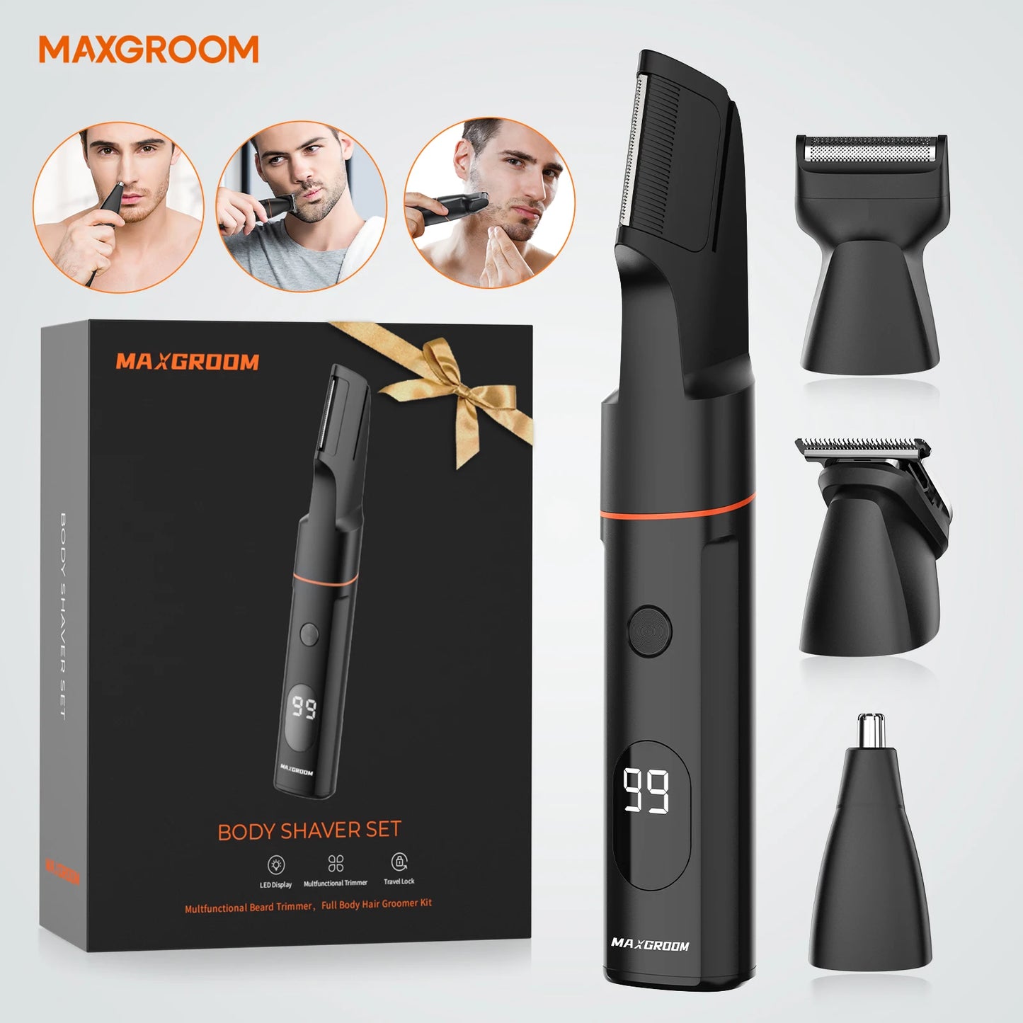MAXGROOM 4 In 1 AlloverBody Hair Shaver Toolkit For Gentlemen