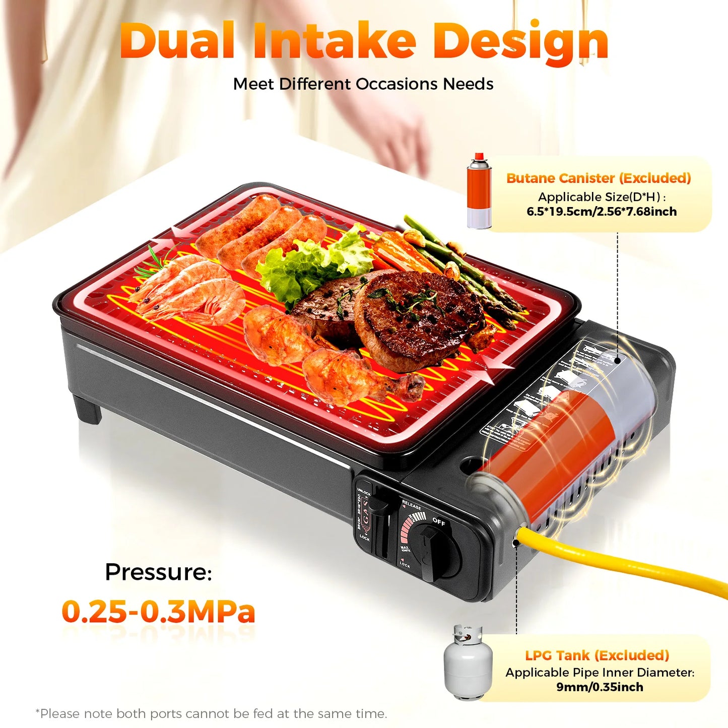 Portable Butane Gas Grill Stove Dual-Intake Camping