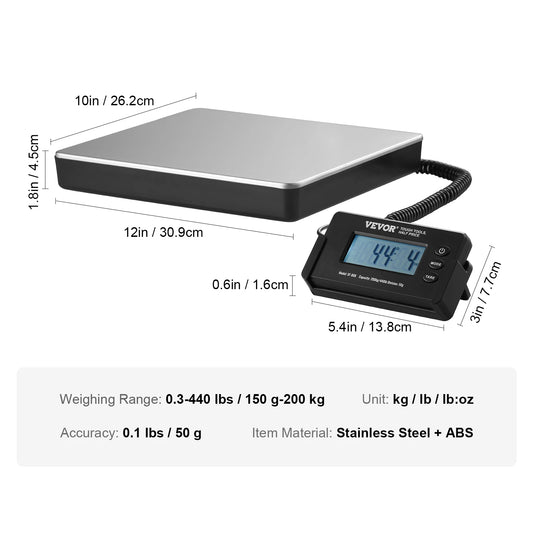 Digital Postal Scale 440Lb With Timer Tare HD LCD Display