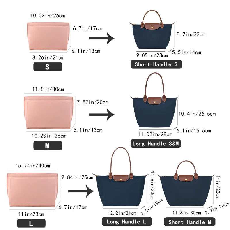 QueenShowcn Felt Insert Bag For Longchamp Handbag Organizer