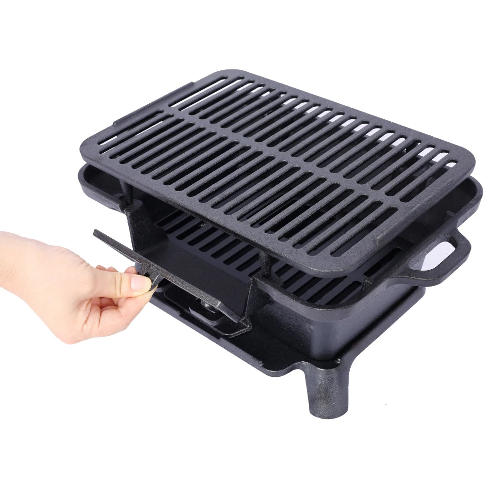 Oval Cast Iron Grill Portable Outdoor Tabletop Skillet