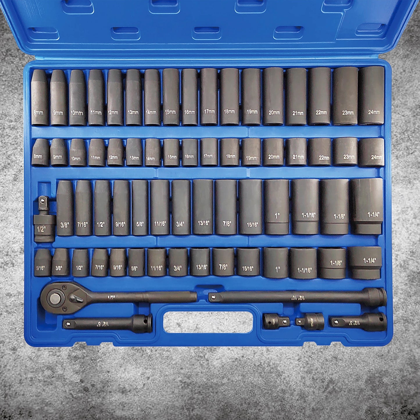 GOSWIFTDIY 70pcs Impact Socket Set Cr-V Steel With 72-Tooth Ratchet