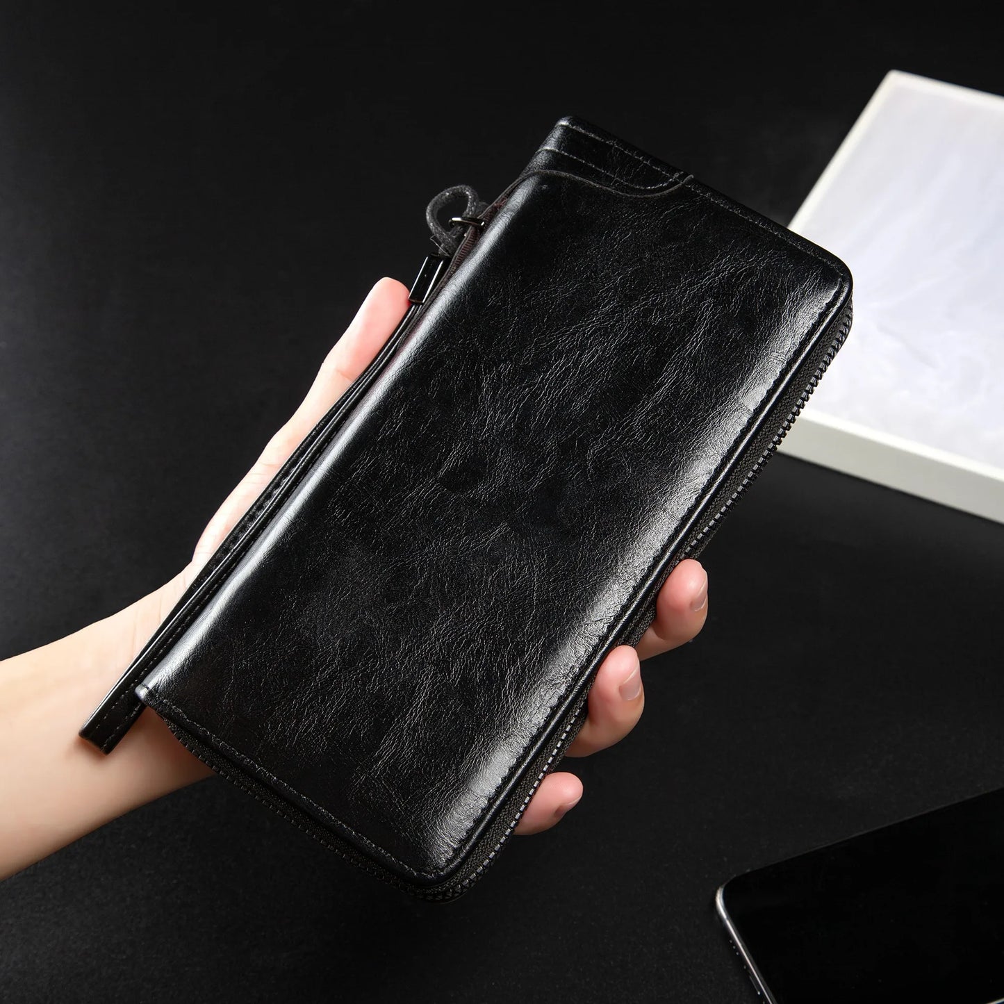 Men's Long Zipper Wallet High Quality Pu Leather Wallet For Men RFID Blocking Business Clutch Bag Credit Card Holder Purse Man