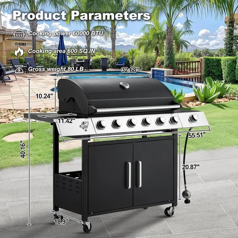 60,000 BTU 6-Burner Propane Gas Grill With Side Stove
