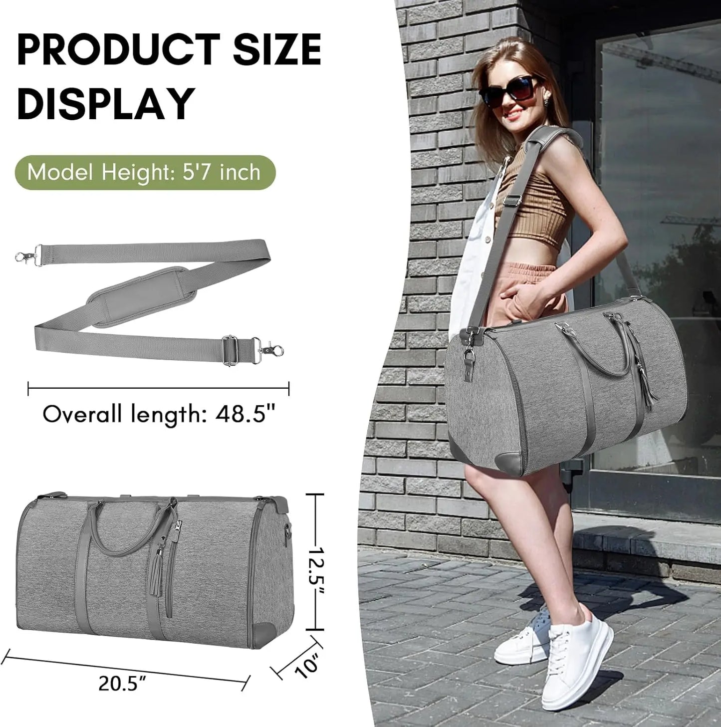 Convertible Travel Garment Duffle Bag With Shoe Pouch For Women