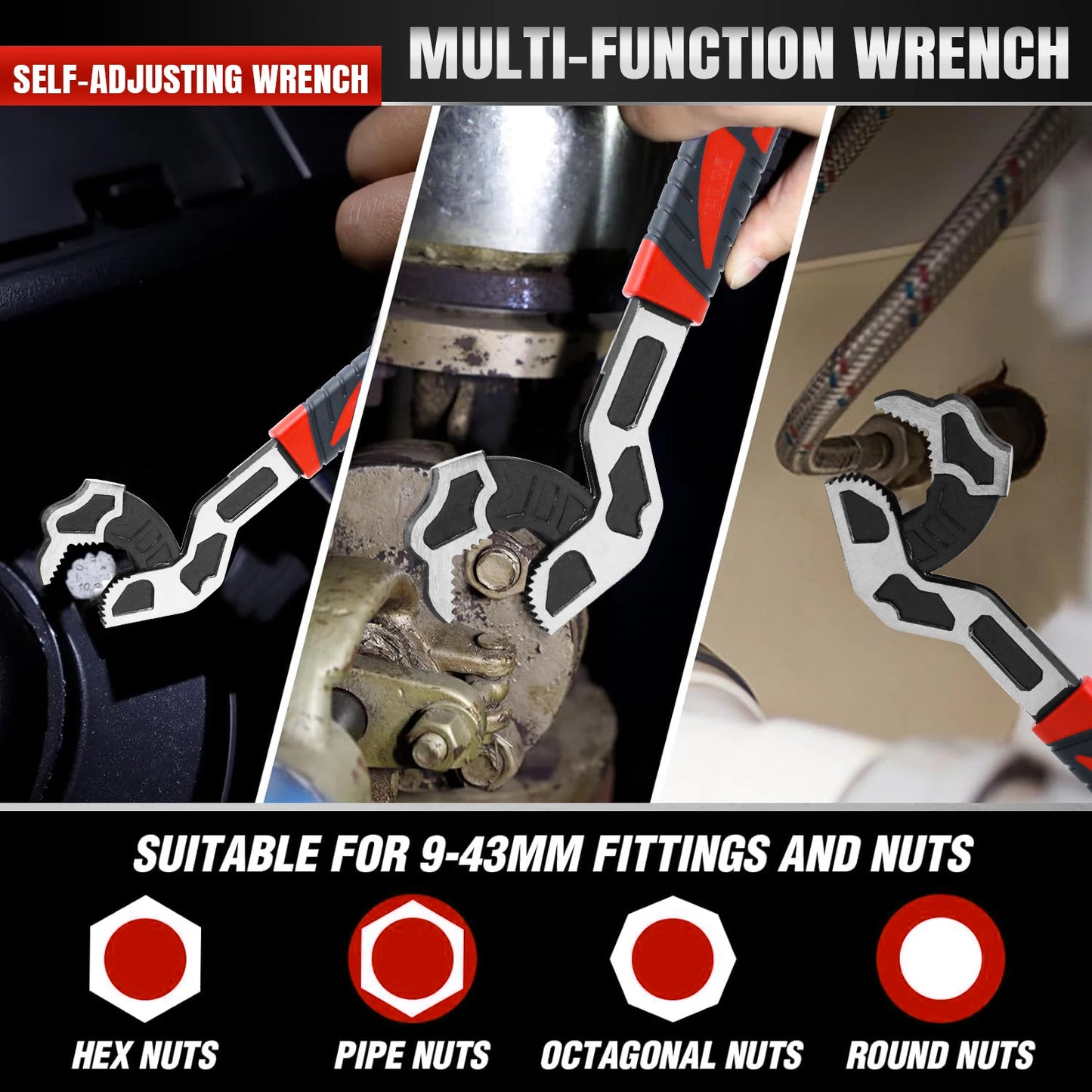 NIUXIANG Self-Locking And Adjustable Wrench Set With Non-Slip Handles