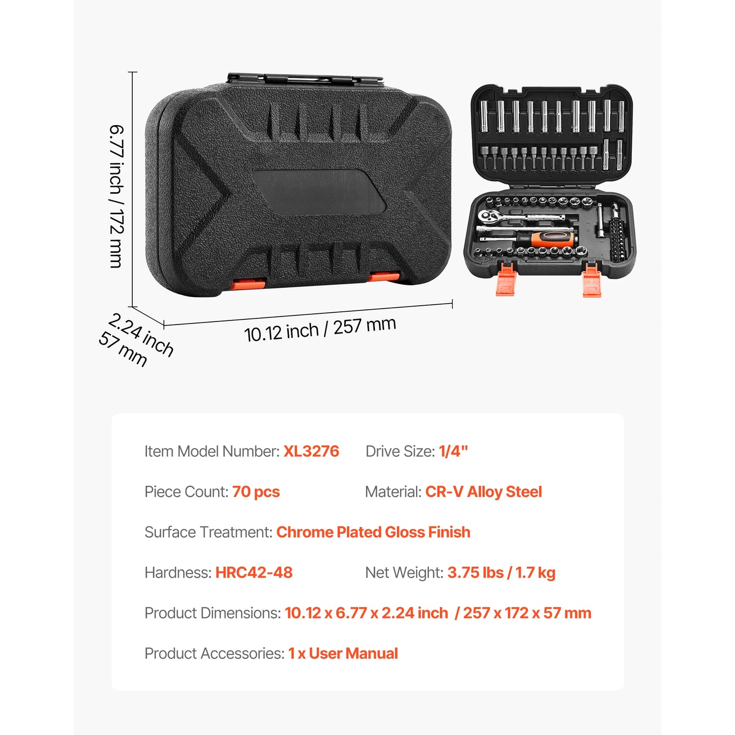 SucceBuy 86-Piece Socket Set 3/8 1/4 1/2 Inch Drive Ratchet SAE Metric