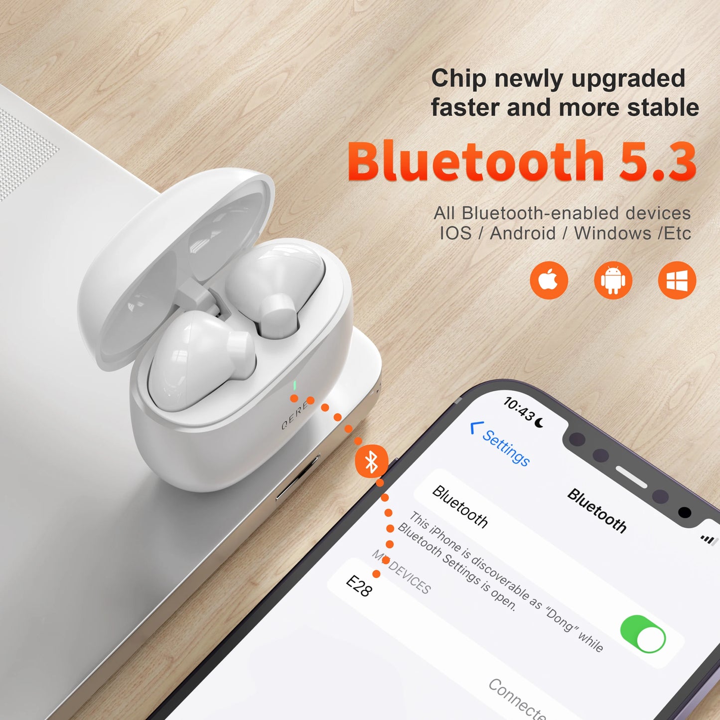 QERE E28 Wireless Earphones TWS Bluetooth 5.3 With HD Microphone