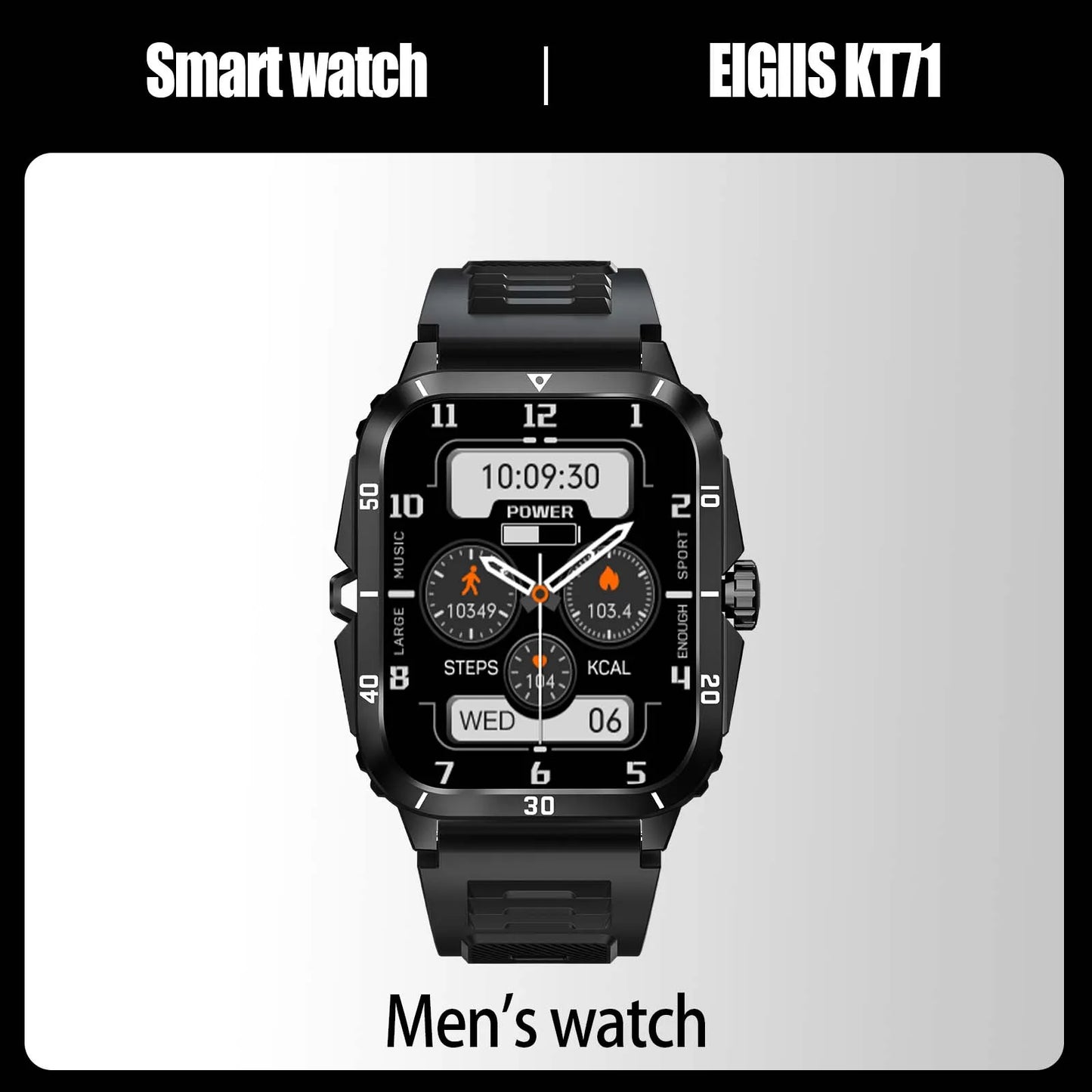 EIGIIS Smartwatch 3ATM Waterproof IPS KT71 Heart Rate BloodPressure Bluetooth